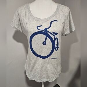 MARUSHKA Women's Gray Hand Printed Blue Bicycle Graphic Short Sleeve Tee Size S
